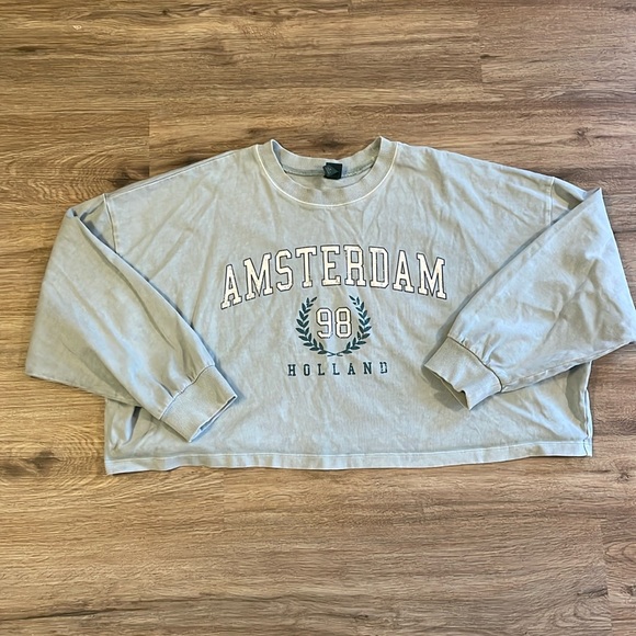 Wild Fable Amsterdam Green Blue Long Sleeve Cropped Shirt - Picture 3 of 9